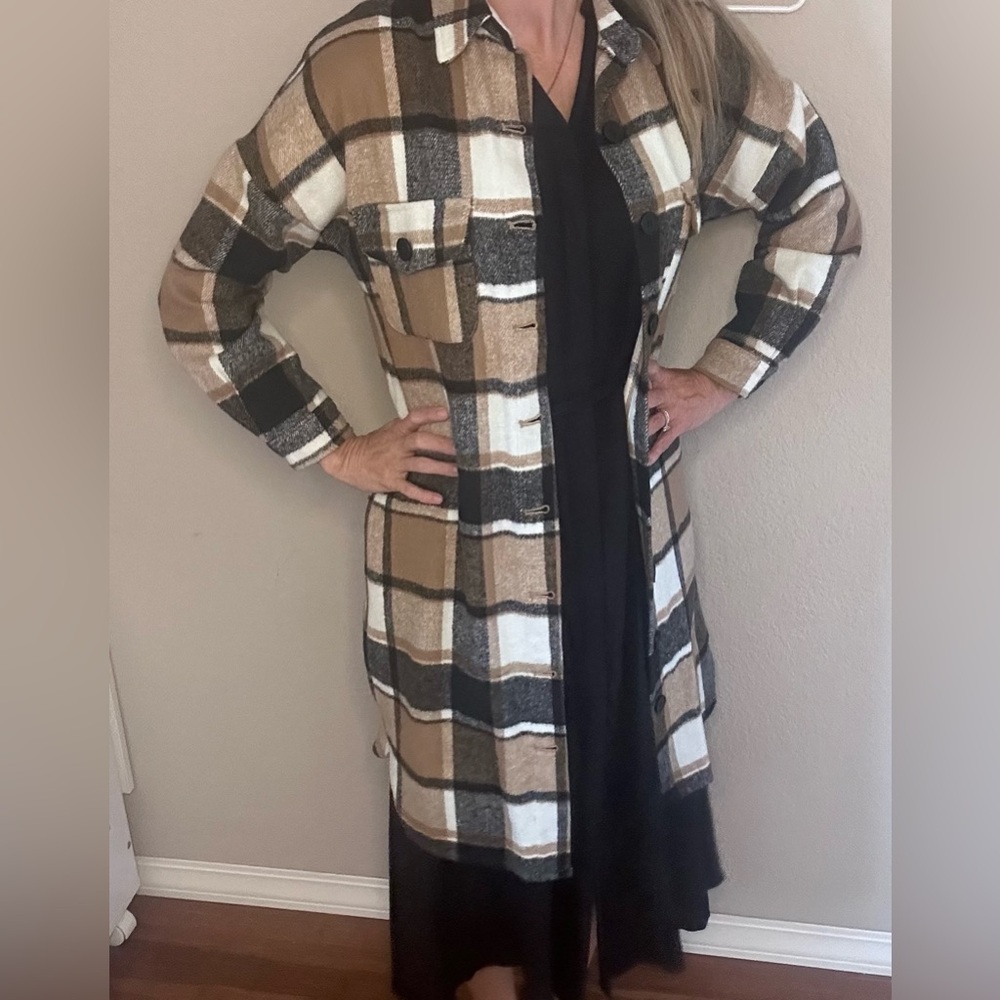 Plaid long Jacket size small